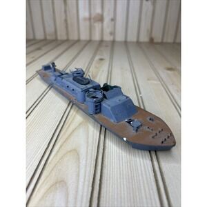 Vintage Toy USS Texas Wooden Battleship Boat Wheels WWII USA Green READ